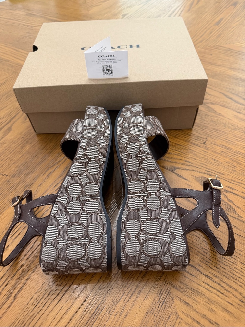 COACH Brown C Signature Platform Sandals - Picture 8 of 9